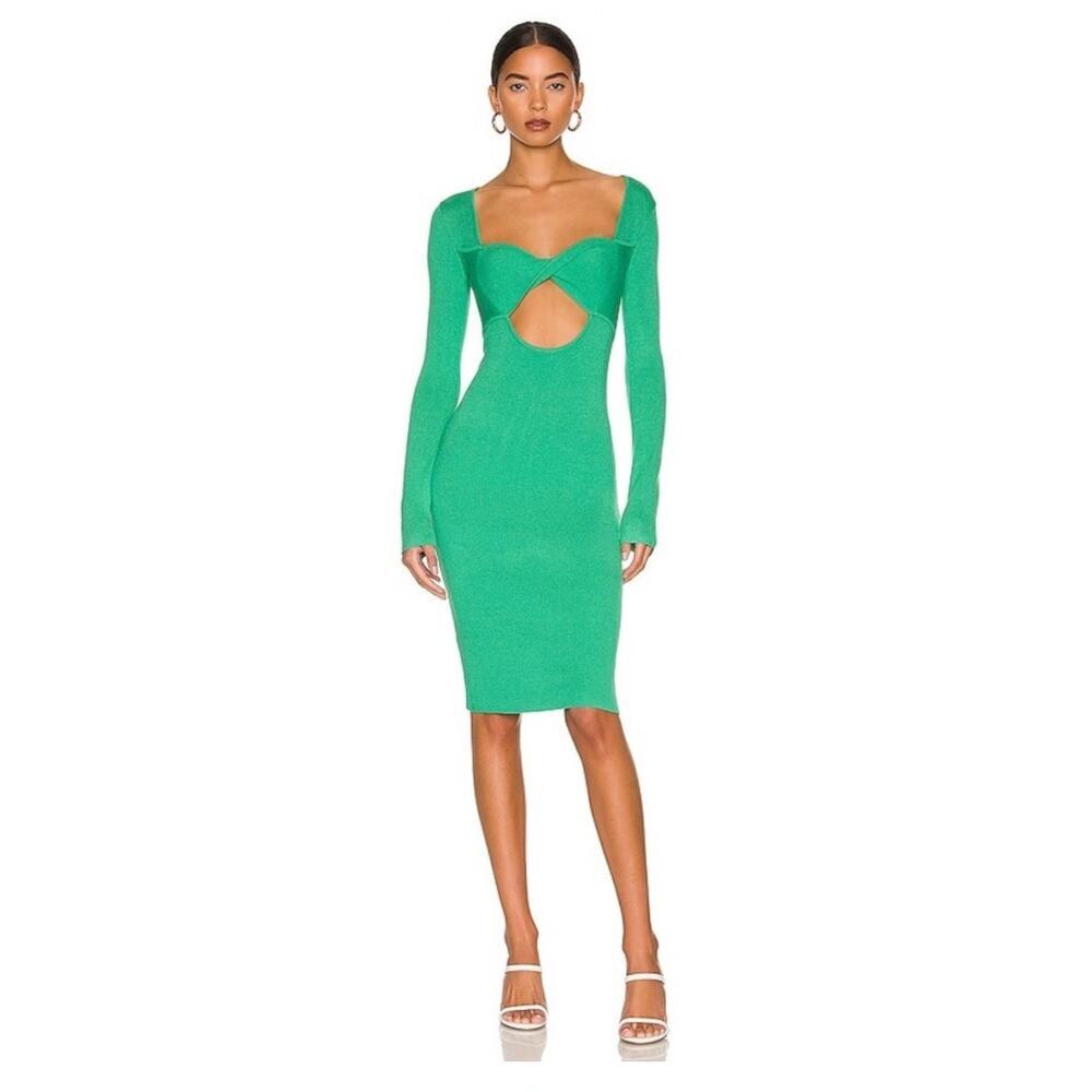 Rib Knit Bodycon Dress Le Superbe Midi CutOut Green NWT‎